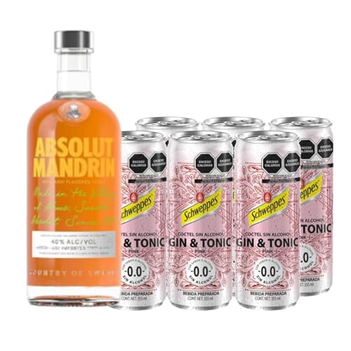 vodka, Wine Absolut Mandarin Vodka 750 ML+Schweppes Mocktails, Gin & Tonic 355ml, Lata (6 pack)