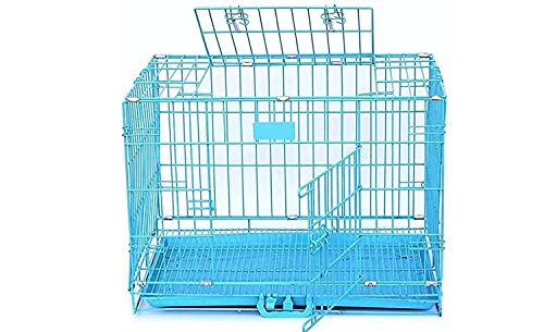 Image of RvPaws Dog Cage - Powder Coated, Double Door Folding Metal Cage /Crate /Kennel with Removable Tray and Paw Protector for Dogs, Cats and Rabbits - 36 Inch - Blue (L-36, W-22, H-27 INCH)