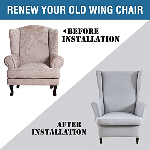 Niluoh Wingback Chair Slipcovers 2-Piece Stretch Spandex Wing Chair Covers Pattern Sofa Slipcover Armchair Chair Slipcovers Furniture Covers For Wingback Chairs Skid Resistance Machine Washable,04 #TOP4