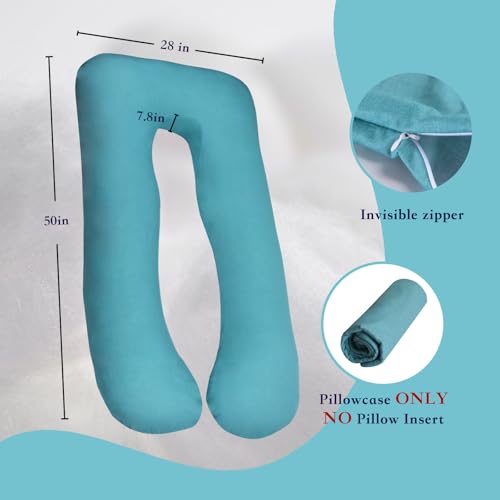 Image of Pregnancy Pillow Cover (ONLY Pillowcase) - U Shaped Pillow Case - Maternity Body Pillow Cover - Removable Soft Cotton Cover (Blue)