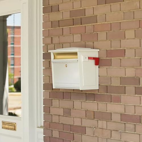 Image of Architectural Mailboxes Mailsafe Locking Wall Mount Mailbox, White, Medium | Aluminum build with steel cam lock and key drop box and a rust-resistant powder-coat finish.