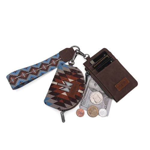 Image of Wrangler Aztec Keychain Wristlet Wallets for Women Western Dual Pouch Wristlet Credit Card Holder Wallet with Zipper Pocket WG2213-W0051CF