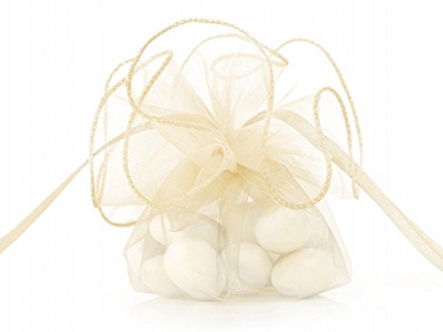 Premium Weddings Organzakreise Creme 20 Stück Ø 26 cm - Organzakreis Creme mit Zugverschluss - Organzabeutel Creme Hochzeit Kommunion Taufe Cover