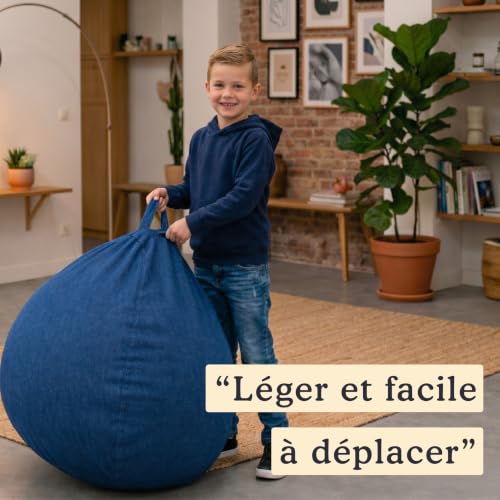 bananair - Pouf Poire Fabriqué en France - Rembourré en Mousse, Housse Lavable en Machine - Idéal pour Salon, Chambre ou Coin Cosy - Pouf Facile à Transporter, Parfait pour Enfant (80x70 cm, Bleu) – vue 8