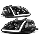 Auto Dynasty 3D LED DRL Projector Headlights Assembly Compatible with Honda Civic 1999-2000, Driver and Passenger Side, Black Housing Clear Lens