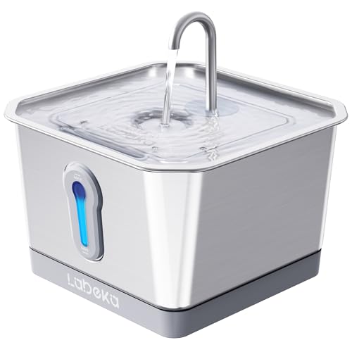 135oz/4L Wireless Cat Water Fountain, [304 Stainless Steel]&[Water and Electricity Separation Safety Design], Pet Fountain for Cats Inside, Easy to Clean for Cats and Dogs (Silver+2Filters)