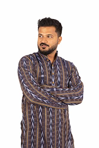 Image of GHL GUENDICHA HAAT Sambalpuri Certified Handloom Men's Pure Cotton Highneck Kurta