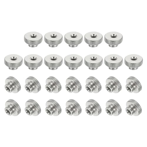 sourcing map 26Pcs Knurled Thumb Nuts, M3x7mm Carbon Steel Nut Iron Round Knobs Fasteners High Head Through Hole Hand Screw Nut for 3D Printer Part, Silver