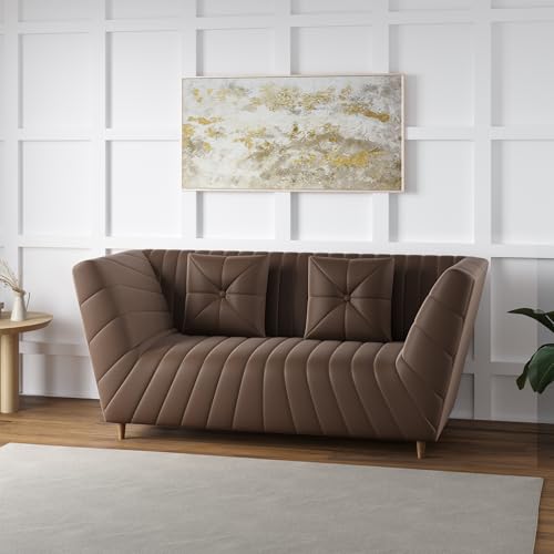 Image of Amazon Brand - Solimo Corell Tufted Velvet Fabric 2 Seater Sofa for Living Room Furniture (Brown)|3 Year Warranty