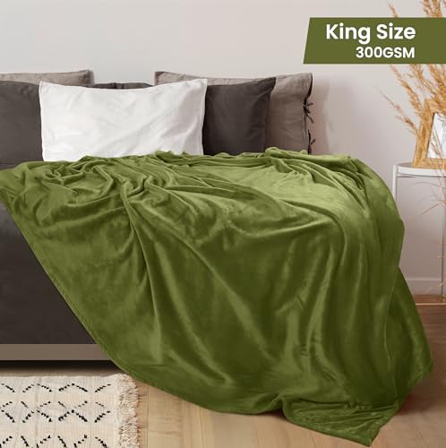 Image of Utopia Bedding Fleece Blanket King Size Olive 300GSM Luxury Fuzzy Soft Anti-Static Microfiber Bed Blanket (90x102 Inch)
