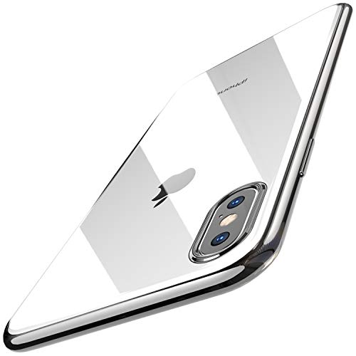 TOZO for iPhone Xs Max Case 6.5 Inch (2018) Premium Clear Soft TPU Gel Transparent Flexible Cover for iPhone Xs Max with [Space Silver Plating Edge]