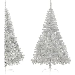 vidaXL Medio Árbol de Navidad Artificial y Soporte Sala Iluminación Navideña Salón Casa Adorno Navideño Fiesta Decoración Festival Pet Plateado