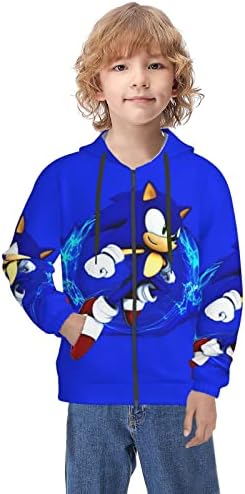 Classic Cartoon Anime Hoodie Full Zip Fleece Warm Lightweight Hoodie Youth Long Sleeve Child Sweatshirts Blue