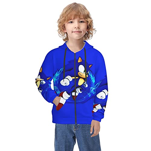 Classic Cartoon Anime Hoodie Full Zip Fleece Warm Lightweight Hoodie Youth Long Sleeve Child Sweatshirts Blue #TOP1