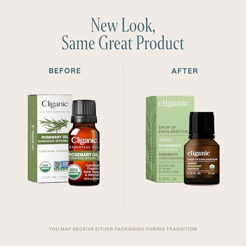 Image of Cliganic Organic Rosemary Essential Oil, 100% Pure Natural, for Hair, Skin, Aromatherapy | Non-GMO Verified (Pack of 2)