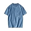 Men's Distressed T-Shirts UK Vintage Short Sleeve Shirt Washed Cotton Casual Tops Crew Neck Tees Shirt Summer Loose Fit Blouse with Pocket Solid Color Retro Tshirts Comfort Streetwear #2