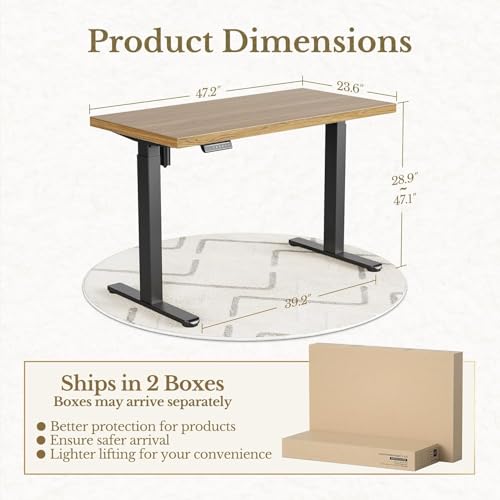 Image of ErGear Height Adjustable Electric Standing Desk, 47.2 x 23.6 Inches Sit Stand up Desk with 1.18 inch Thickness Whole-Piece Desktop, Memory Computer Home Office Desk (Natural Rattan)