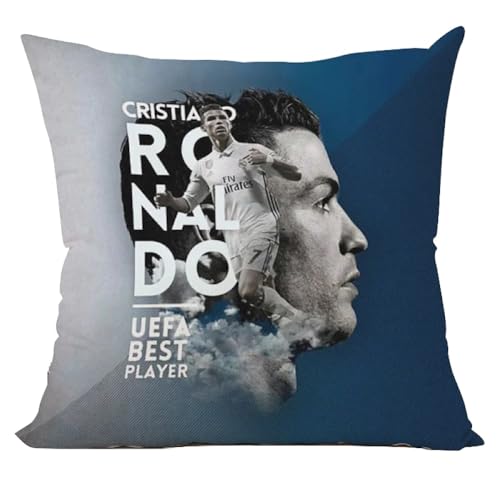 The Beach Stop Sports Hero Cristiano Ronaldo Cushion Cover | Gift Idea for Men Women Boys & Girls | 45x45cm 18x18 | Ronaldo Blue