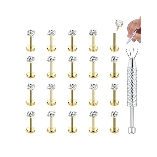 CASSIECA 16G Labret Piercing Tragus en Acier Inoxydable - Helix Conch au Nez Chirurgical avec Bijoux 3mm CZ 6/8/10mm
