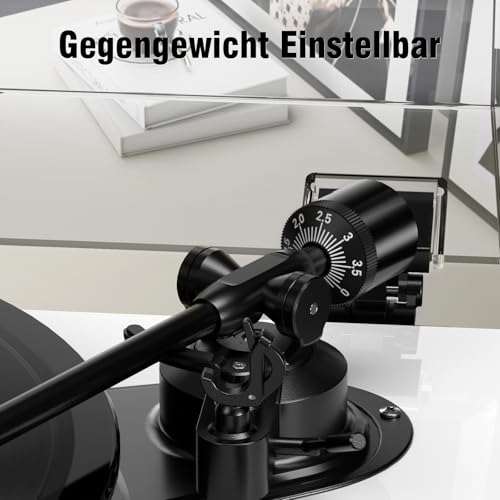 1 by ONE Plattenspieler mit integrierten Lautsprechern, Phono Vorverstärker, Riemenantrieb, 33/45 RPM, MM-Tonabnehmer, Bluetooth Eingang