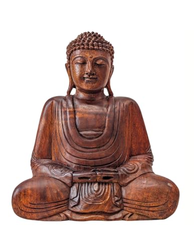 CalmSnow Statue Bouddha Assis en Position du Lotus h30cm Bois sculpté Main