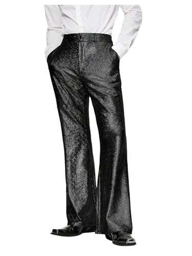 Floerns Men's Metallic Glitter Wide Leg Trousers Performance Shiny Disco Pants Black X-Large