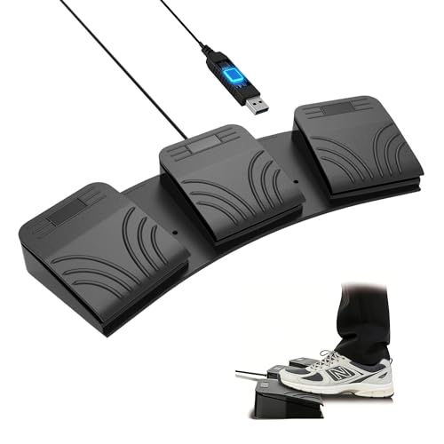 LYRIXEN USB Triple Foot Pedal, 3-Key Programmable Mechanical Macro Keypad for PC Mac Linux, Clicky Tactile USB HID Keyboard Pedal for Discord PTT, OBS, Coding & Gaming Shortcuts, Onboard Memory