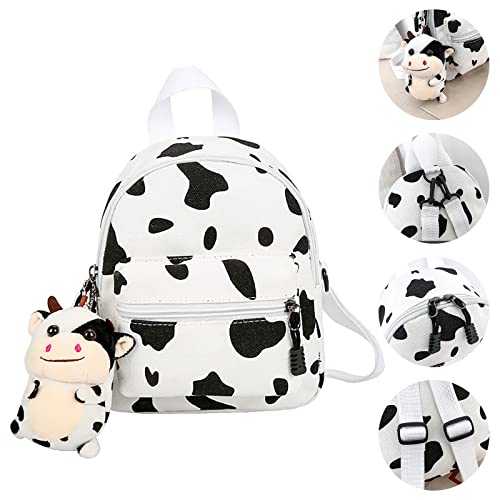 Pmuybhf Backpacks For Kids Cow Pattern Backpack Cow Print Backpack Mini Canvas Daypack With Plush Cow Pendant For Bag Accessory Shoulder Bag For Girls #TOP2