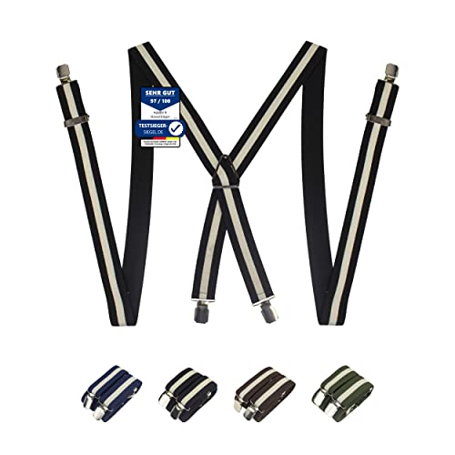 Habby Accessories Elasticher Hosenträger Herren | 3cm Breit | Hosenträger Damen | X- Förmig | Verstellbare Starke Metall Clips | Durable, Elastisch und Verstellbar | Beige - Schwarz Cover