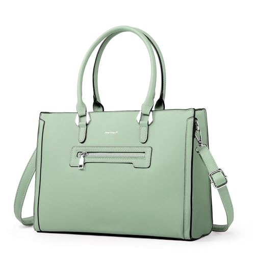 Image of TANTOMI Structured Satchel Purses for Women, Medium Vegan Leather Top Handle Handbag with Pockets, Classy Work Bag for Ladies