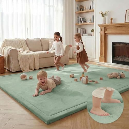 Image of Large 79 inchx118 inch Baby Activity Play Mat for Floor,1.3 inch Thick Foam for Tummy Time&Crawling,Non-Slip Nursery Rug for Infants,Toddlers&Kids,Tatami Style for Yoga,Living Room,Classroom&Playroom(Sage Green)