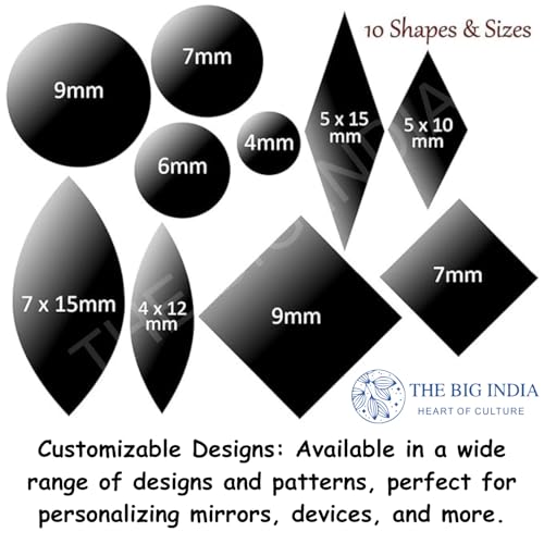 Image of Mirror Sticker Sheets for lippan Art & Craft (5000+ Mirrors) 10 Sizes & Shapes with Ceramic Cone | Mosaic Art Material | Diwali Decoration, Embroidery Work, Foil Material Waterproof, Strong Adhesive