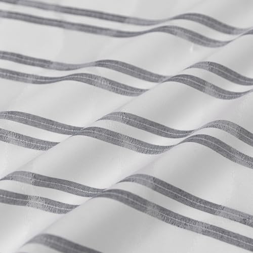 Image of Amazon Basics Geometric Jacquard Fabric Shower Curtain for Bathroom, Lightweight, Waterproof and Washable, 72 inch W x 72 inch L, Grey Striped