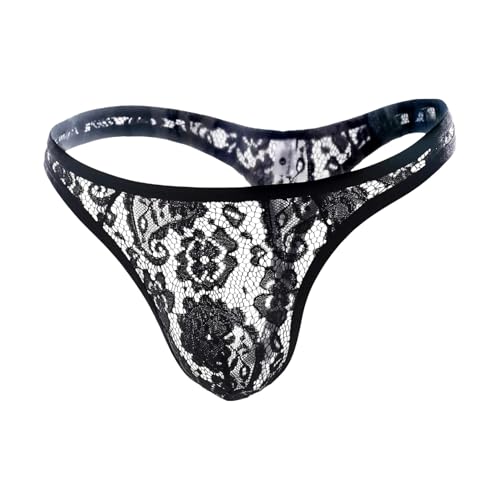 Men's Sissy Lace Thong Panties, Femboy Panty See-Through Floral Underwear Lingerie for Cross-dressers