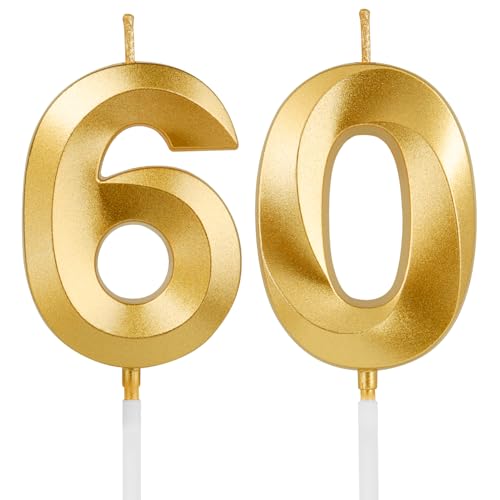Birthday Candles 1.96 Inch Number 60 Happy Birthday Candles Number Candles Decoration for Birthday Party and Anniversary Celebration(Champagne Gold)