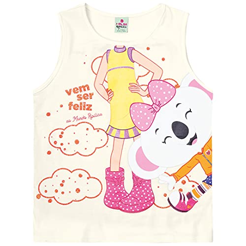 Conjunto de pijama regata + short, Mundo Ripilica, meninas, Off white e rosa, 4