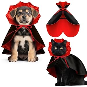 HSSPYY Halloween Haustier-Kostüm, Verstellbarer Vampir-Umhang in Rot-Schwarz für Katzen & kleine Hunde Stehkragen & Doppelfixierung langlebig & bequem Kostüm für Halloween & Fotos - S (40 cm)