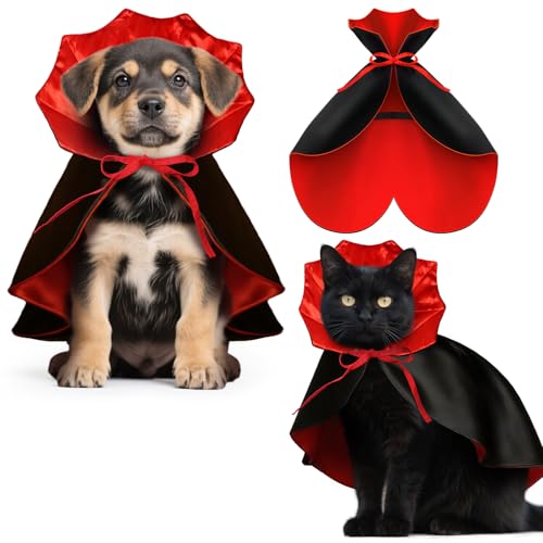 HSSPYY Halloween Haustier-Kostüm, Verstellbarer Vampir-Umhang in Rot-Schwarz für Katzen & kleine Hunde Stehkragen & Doppelfixierung langlebig & bequem Kostüm für Halloween & Fotos - S (40 cm)