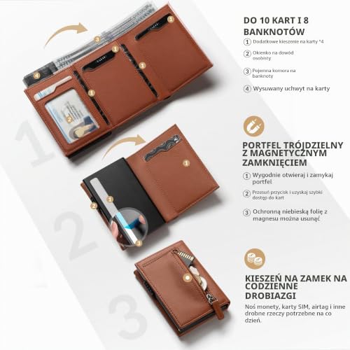 VULKIT Etui na karty kredytowe Wąski portfel skórzany uchwyt na karty Ochrona RFID Ochrona przed klonowaniem - Uchwyt na karty i pieniądze z uchwytem na monety, Sepia, Taglia Unica, Nowoczesny