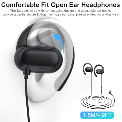 Image of Open Ear Headphones Wired 3.5mm Earphones for Chormebook Laptop PC,Over Earbuds Wired with Ear Hook& Microphone 3.5mm Plug Ear Buds for Samsung A25 A15 A14 /Kindle Fire Zoom Office Running Sports Kids