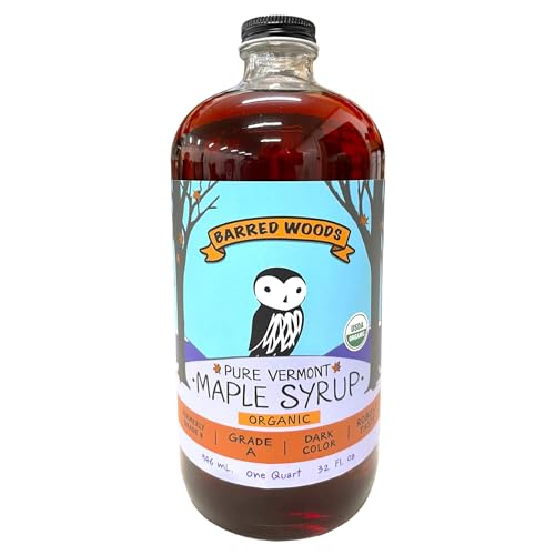 Organic Pure Vermont Maple Syrup in Glass Bottle - From Barred Woods Maple (Grade A Dark Robust (Former Grade B), Quart (32 oz))