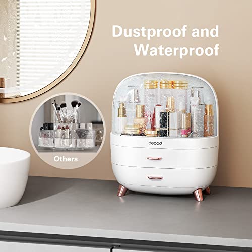 Depad Makeup Organizer Holder, Cosmetic Storage Box Skincare Organizer With 2-Layer Drawers, Waterproof And Dustproof Cosmetic Display Cases For Bedroom Dresser, Bathroom Countertop (White) #TOP2