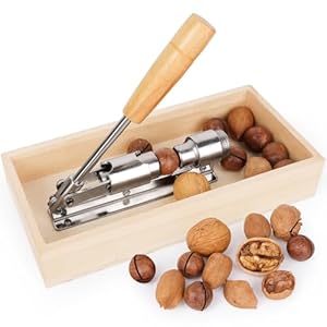 ChromLives Schiaccianoci Noci Funzione Schiaccianoci Acciaio Inox Dimensione Regolabile con Vassoio di Legno Strumento di Apertura per Noci Castagne Pecan Nocciole Mandorle Macadamia Noci