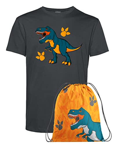 Artexia T-shirt licorne dinosaure espace avec sac de sport sac à dos école maternelle enfants garçons idée cadeau, Dinosaure, 5-6 ans Cover