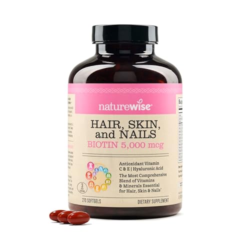 NatureWise Hair Skin and Nails Vitamin, Biotin 5000mcg w/Hyaluronic Acid,