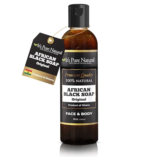 Its Pure Natural African Black Soap Liquid Form Traditional Handmade Raw Soap with Shea Butter and Coconut Oil Face and Body Cleanser (8oz Original)