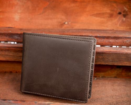 Image of DK86 Leather Bifold Wallet for Men RFID Blocking Full Grain Leather Extra Capacity Multiple Card Slots with 2 ID Windows (Vintage Coffee)