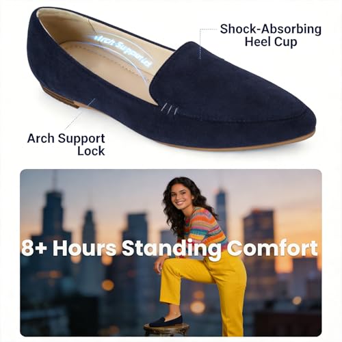 Image of MUSSHOE Pointed Toe Flats for Women, Comfortable Business Casual Work Shoes, Slip On Loafers with Arch Support, Office Walking Flats for All Day Standing
