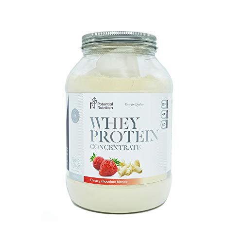 Proteina Whey Premium 1kg - Sabor Chocolate Blanco y Fresa - Marca Espaa - Sin Azcares aadidos - Potential Nutrition
