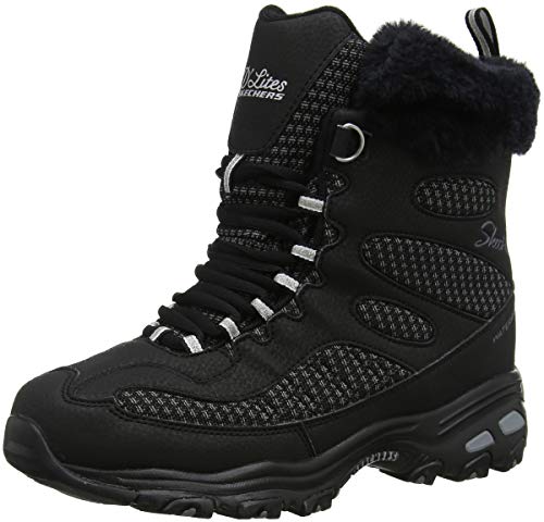 Skechers Women's D'Lites-Bomb Cyclone. Short Lace Up Boot with Fur Collar Fashion, Black